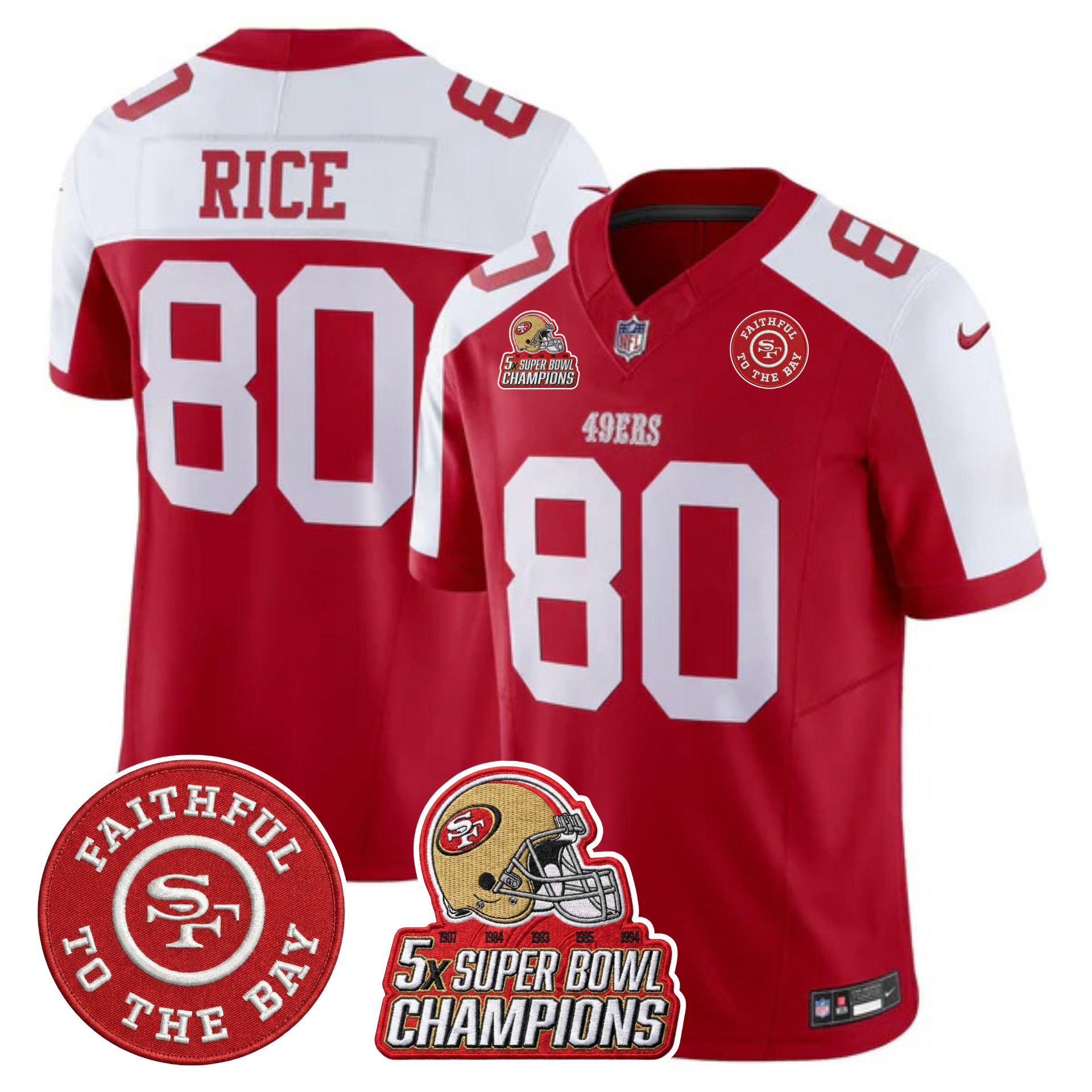 49ers 5x Champs & Faithful To The Bay Patch Vapor Limited Jersey - All Stitched