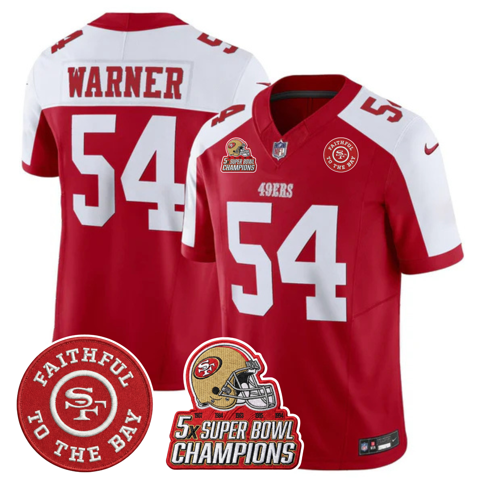 49ers 5x Champs & Faithful To The Bay Patch Vapor Limited Jersey - All Stitched