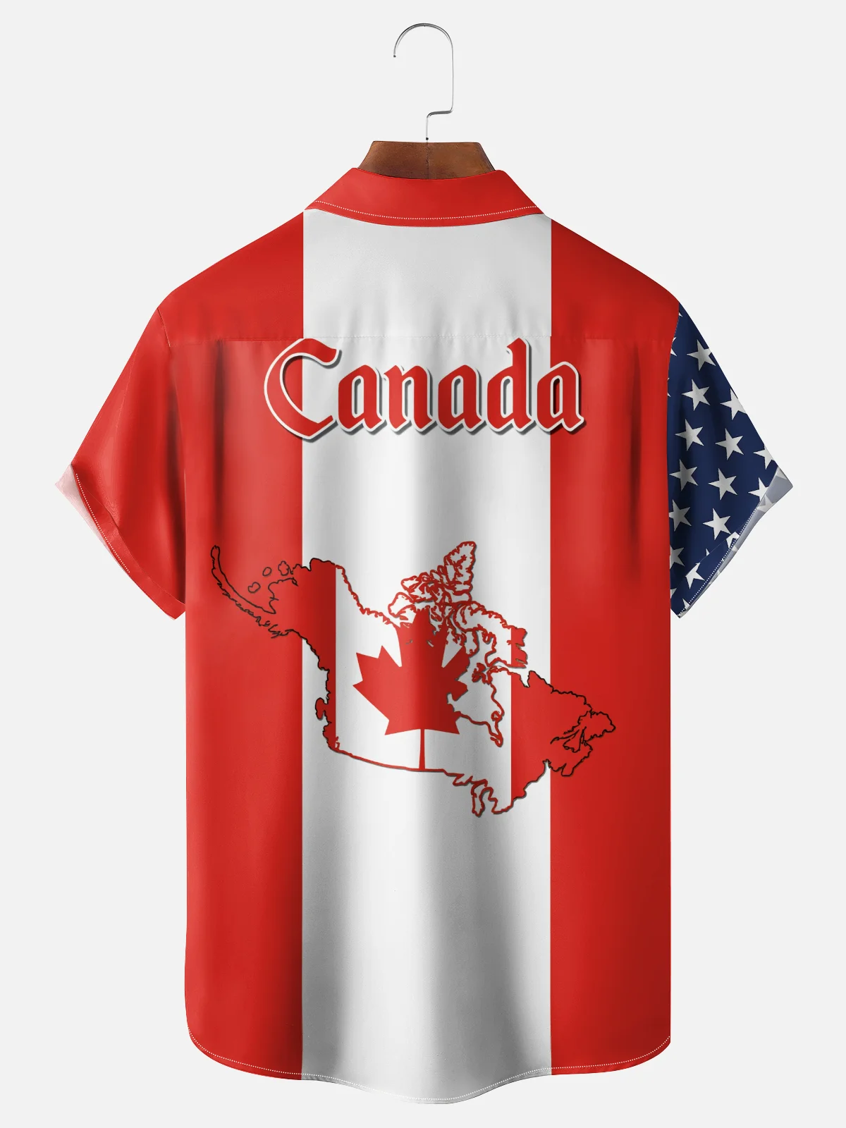 Moisture Wicking US & Canadian Flag Slogans and Chest Pocket Holiday Hawaiian Shirt