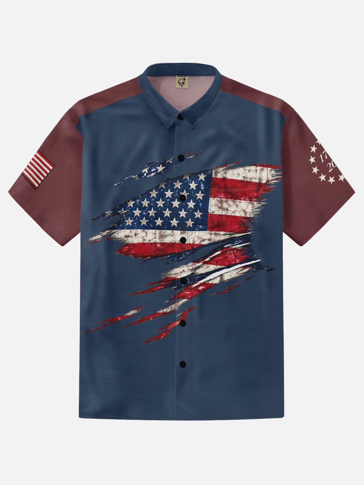 Moisture-wicking American Flag Chest Pocket Casual Shirt