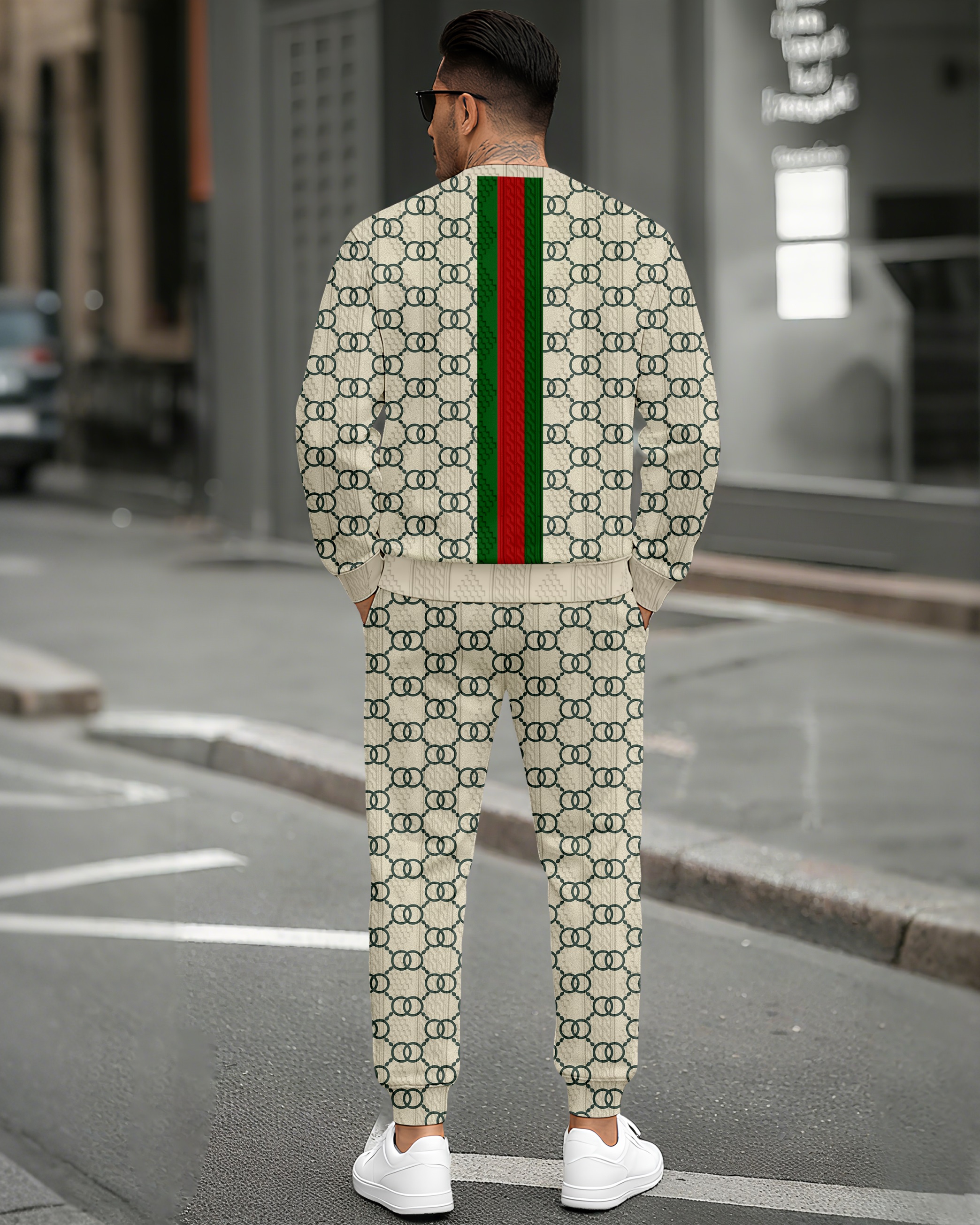 Men's Textured Jacquard Crew Neck Casual Sports Set 088