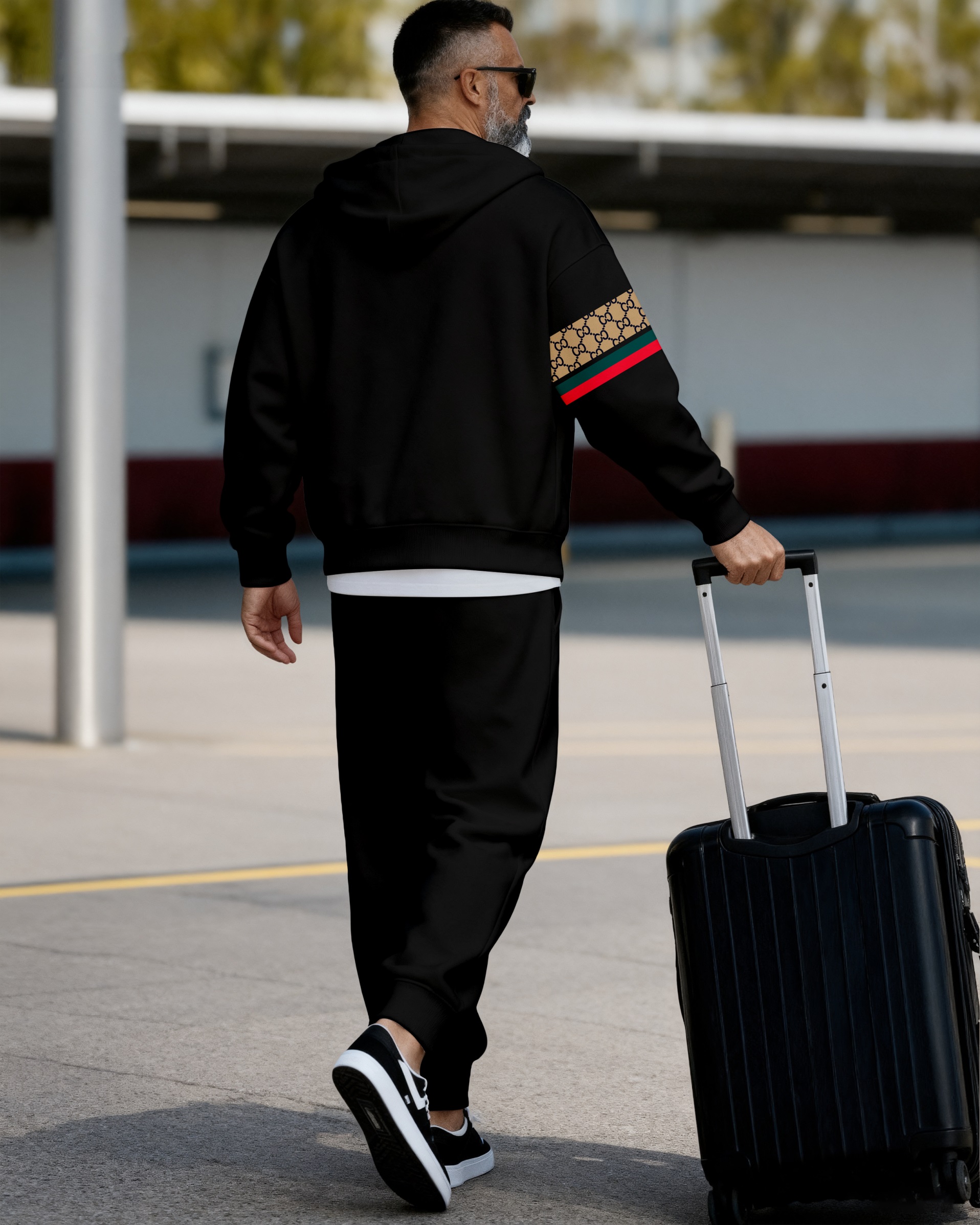 Men's Retro Luxury Thickened Fleece Colorblock Jacket Sports Hoodie Set 10