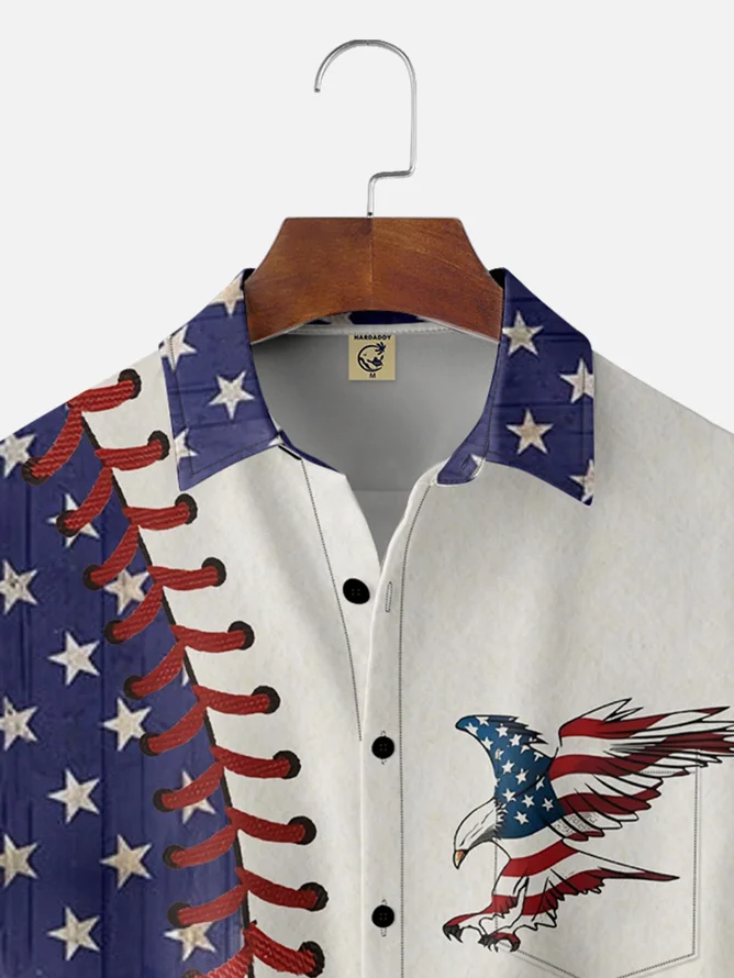 Tall Size Moisture-wicking Baseball American Flag American Eagle Chest Pocket Hawaiian Shirt