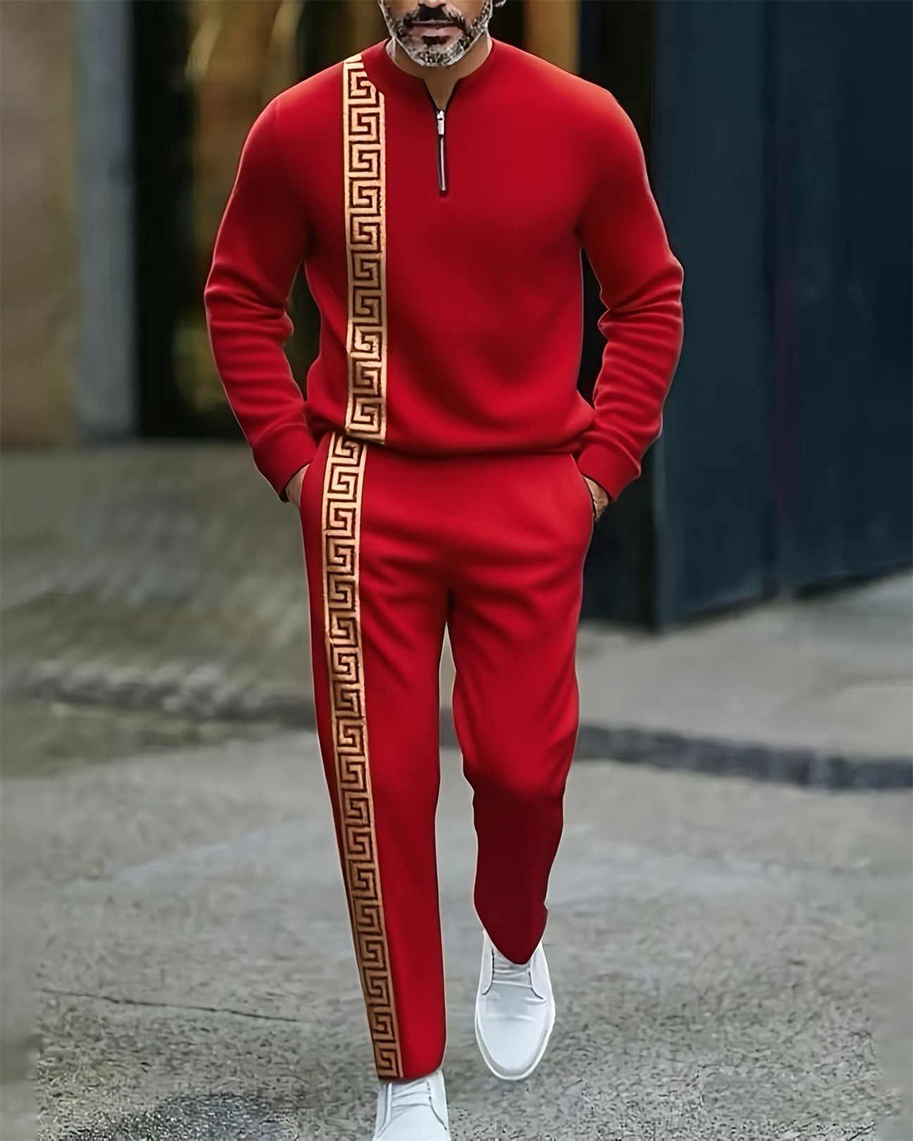 Men's Luxurious Printed Long Sleeve Trousers Suit 039