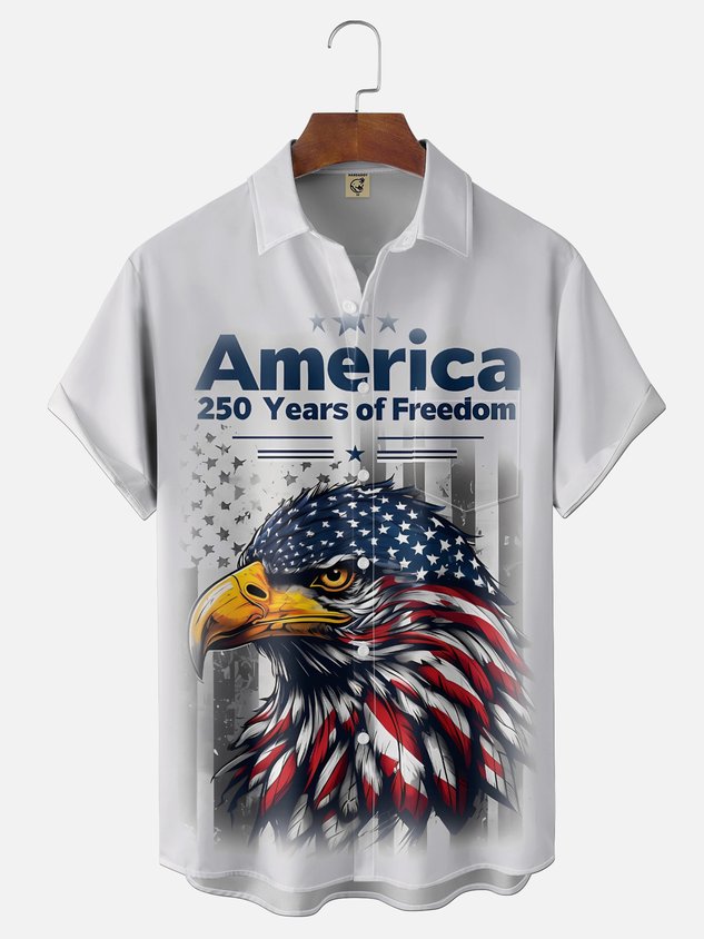 Moisture Wicking Gradient Abstract American Flag American Eagle 250th Anniversary Chest Pocket Holiday Shirt
