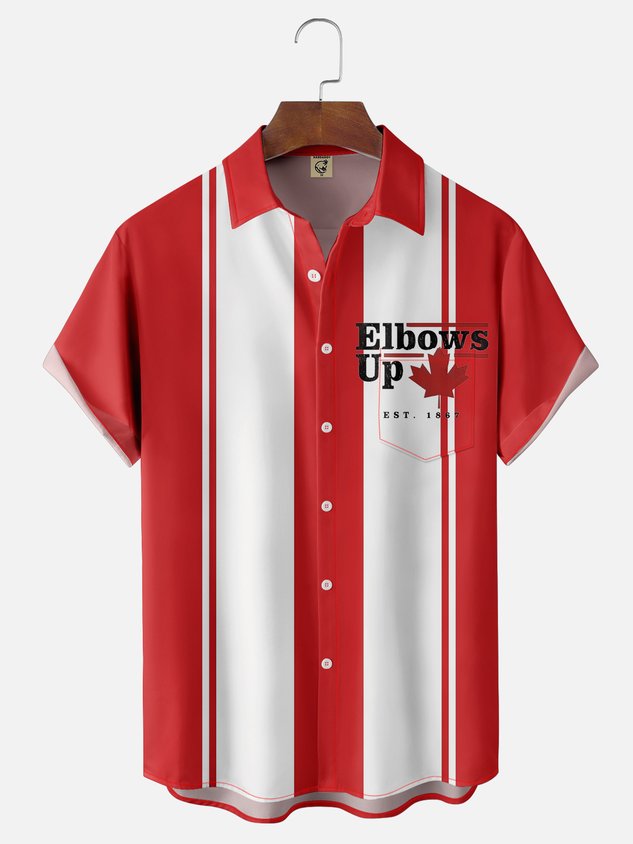 Moisture-wicking Canada Day Elbows Up Chest Pocket Bowling Shirt