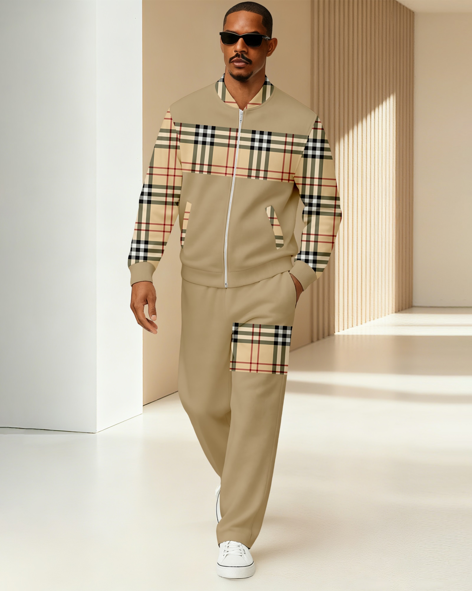 Men's Minimalist Color-Block Jacket Sports Jogging Set 25