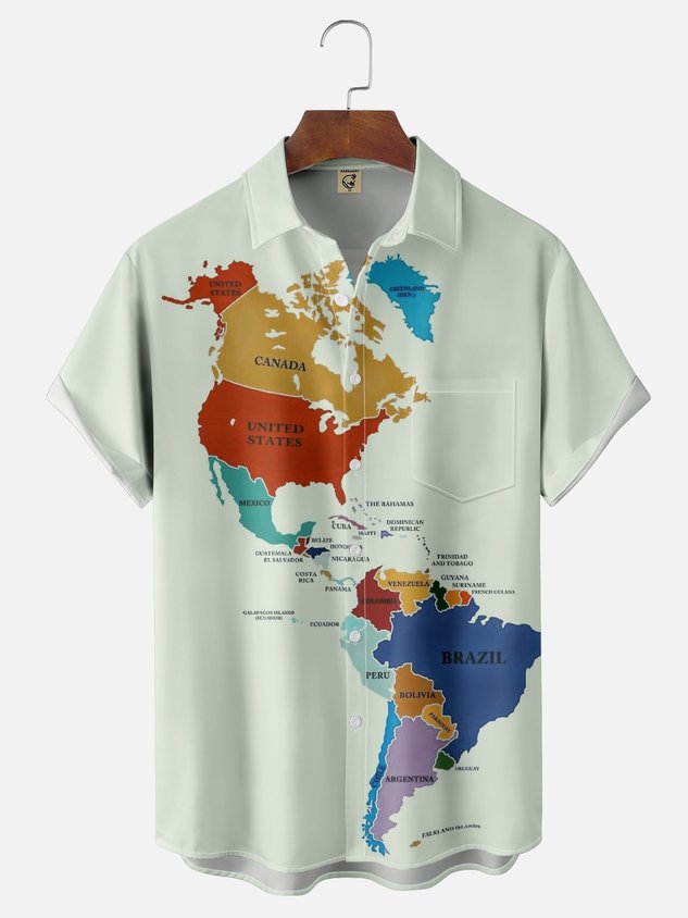 Moisture-wicking Map Chest Pocket Casual Shirt