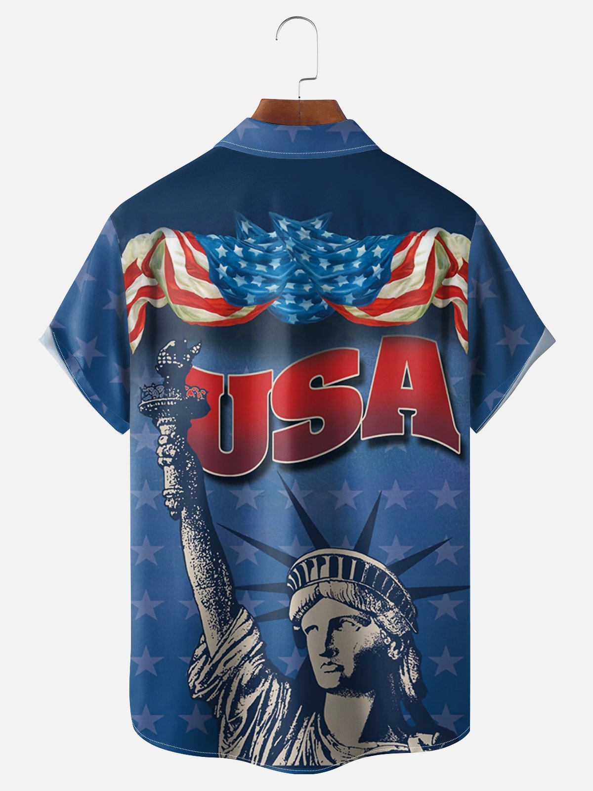 Moisture Wicking American Flag Statue of Liberty Chest Pocket Patriotic Shirt