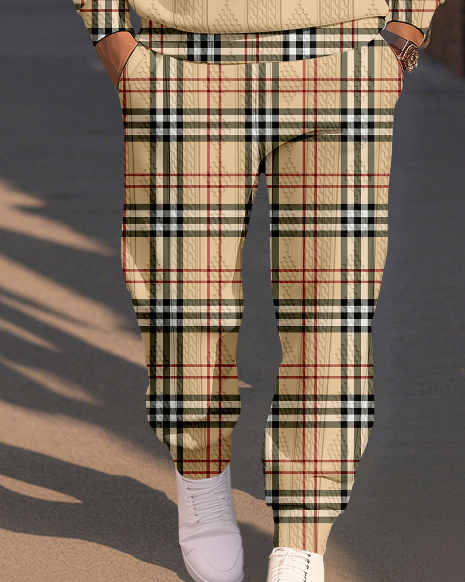 Men's Textured Jacquard Crew Neck Casual Sports Set 080