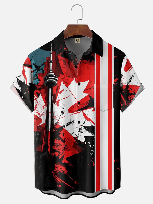 Moisture-wicking Canada Day Chest Pocket Bowling Shirt