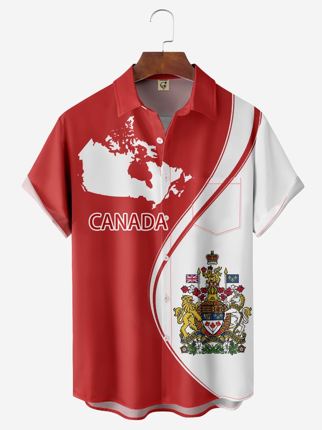 Moisture-wicking Canada Map Emblem Chest Pocket Casual Shirt