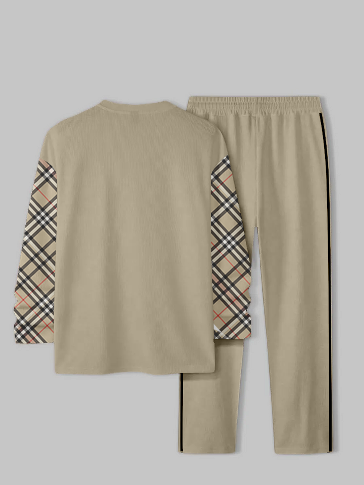 Men's Simple Colorblock Round Neck Casual Sports Set 092