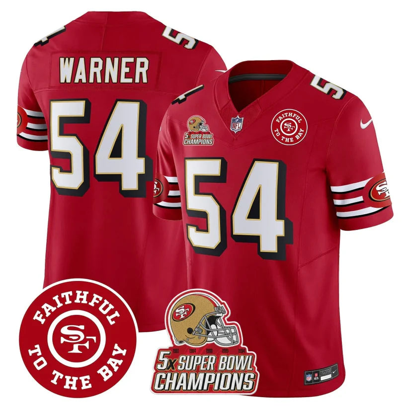 49ers Throwback 5x Champs & Faithful To The Bay Patch Vapor Limited Jersey - All Stitched
