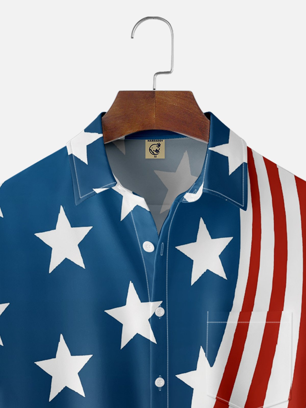 Tall Size Moisture-wicking American Flag Chest Pocket Casual Shirt