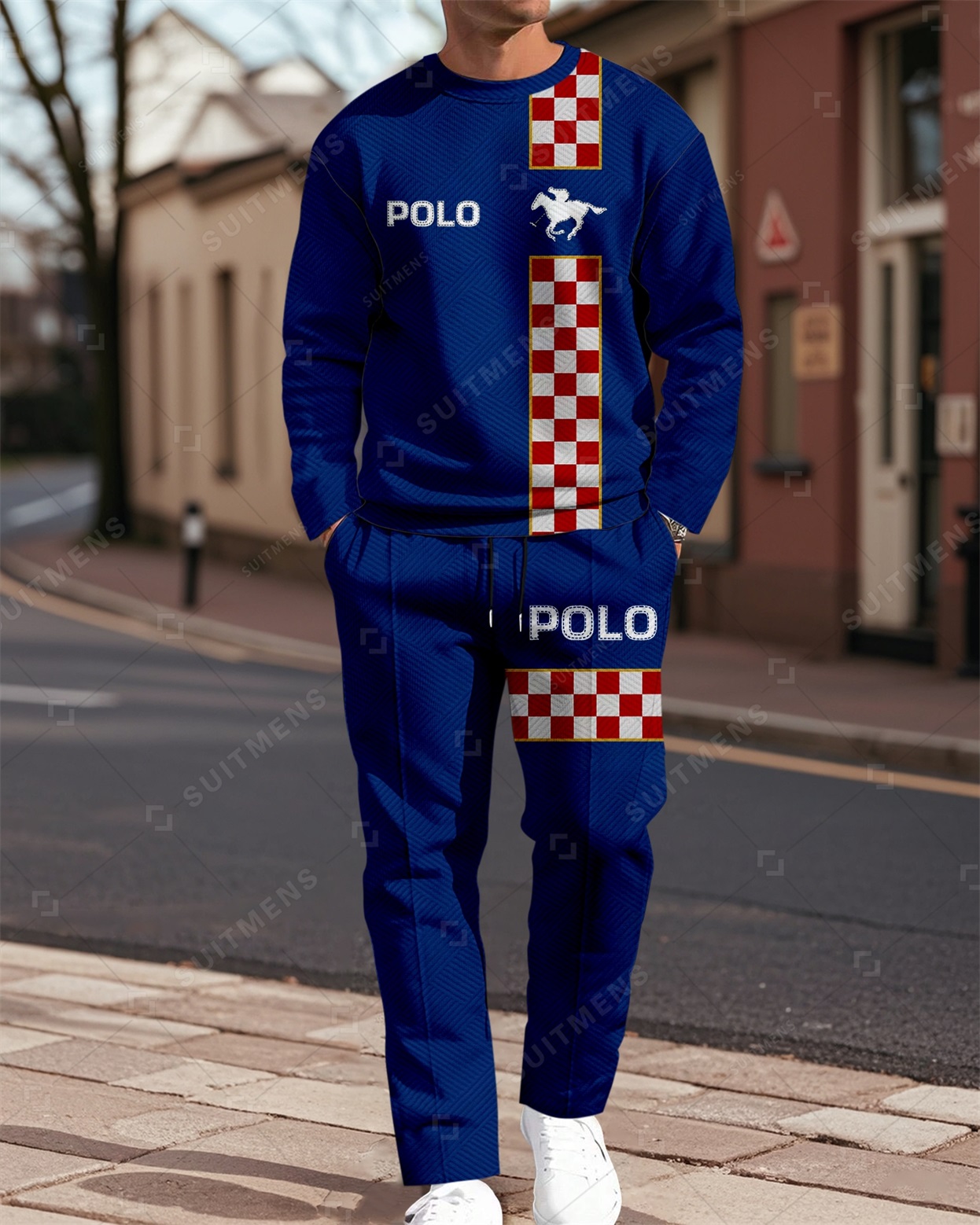 Men's Colorblock Printed Textured Long Sleeve -Sleeved Trousers Suit 029