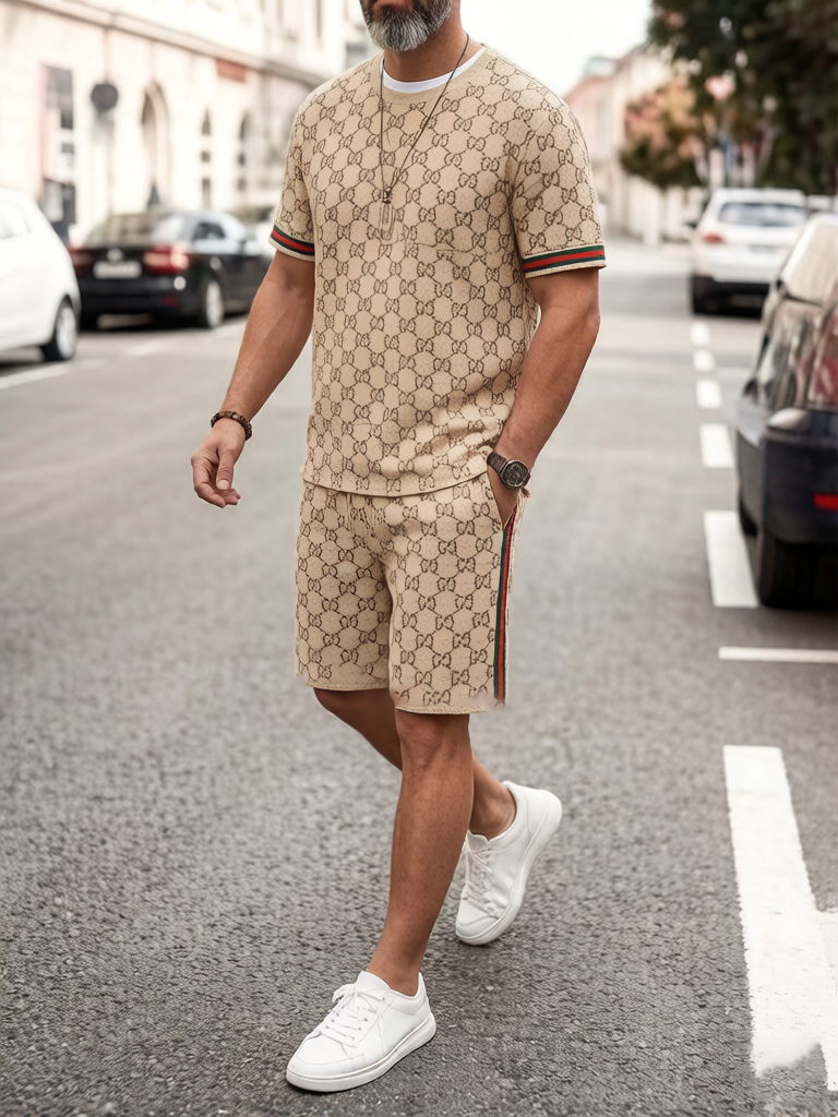 Men's Colorblock Summer Round Neck Set