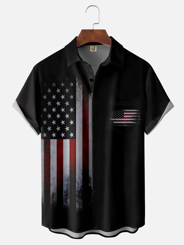  American Flag Chest Pocket Short Sleeve Casual Shirt