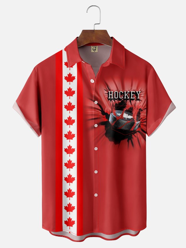 Moisture-wicking Canada Hockey Maple Leafs Chest Pocket Bowling Shirt