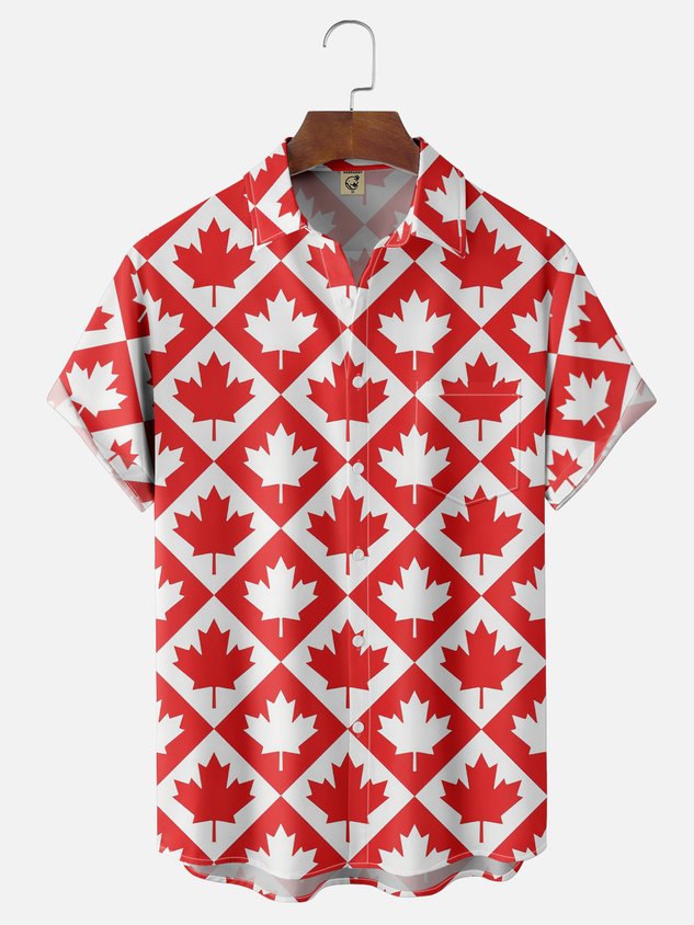 Moisture Wicking Canada Day Maple Leaf Chest Pocket Hawaiian Shirt