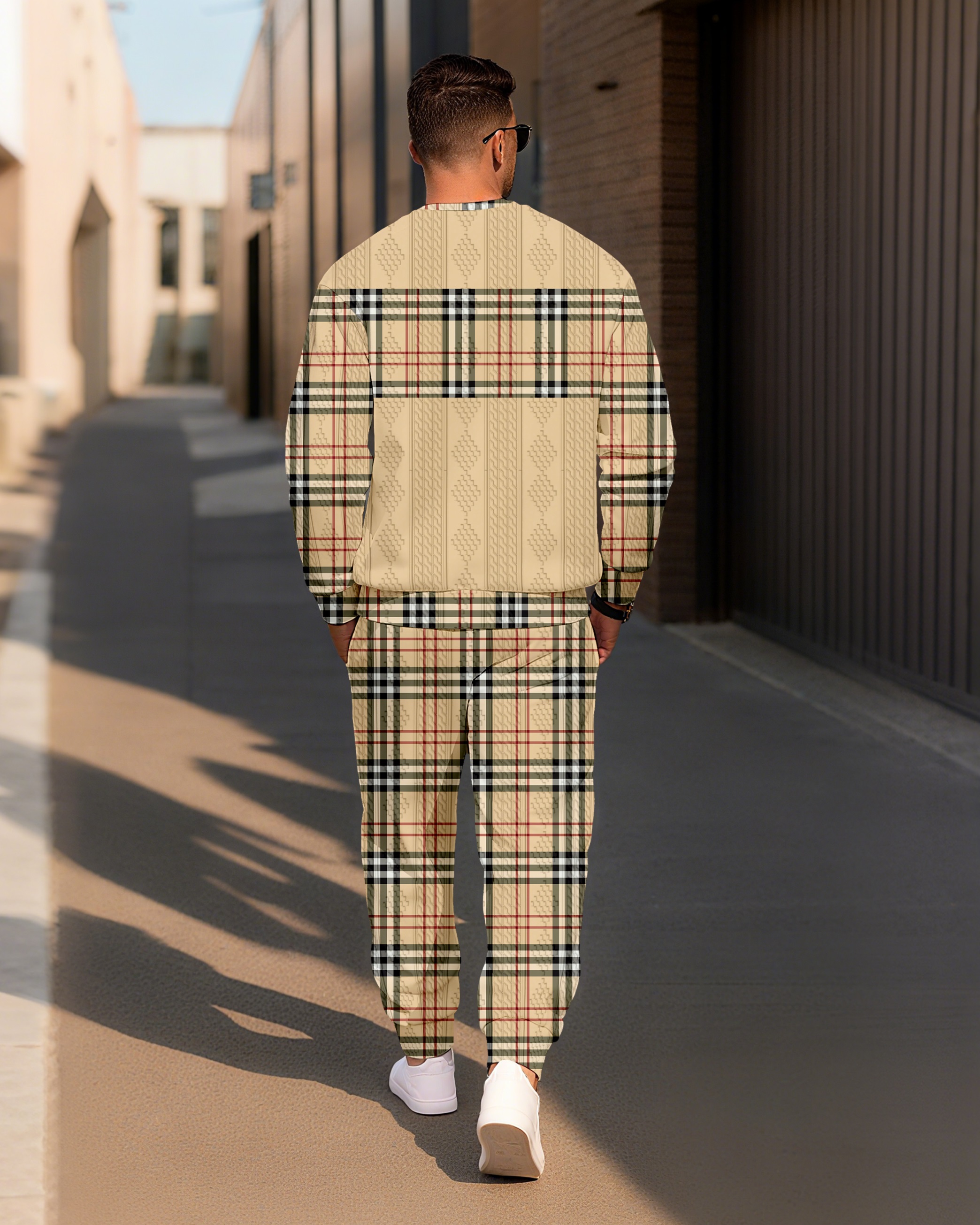 Men's Textured Jacquard Crew Neck Casual Sports Set 080