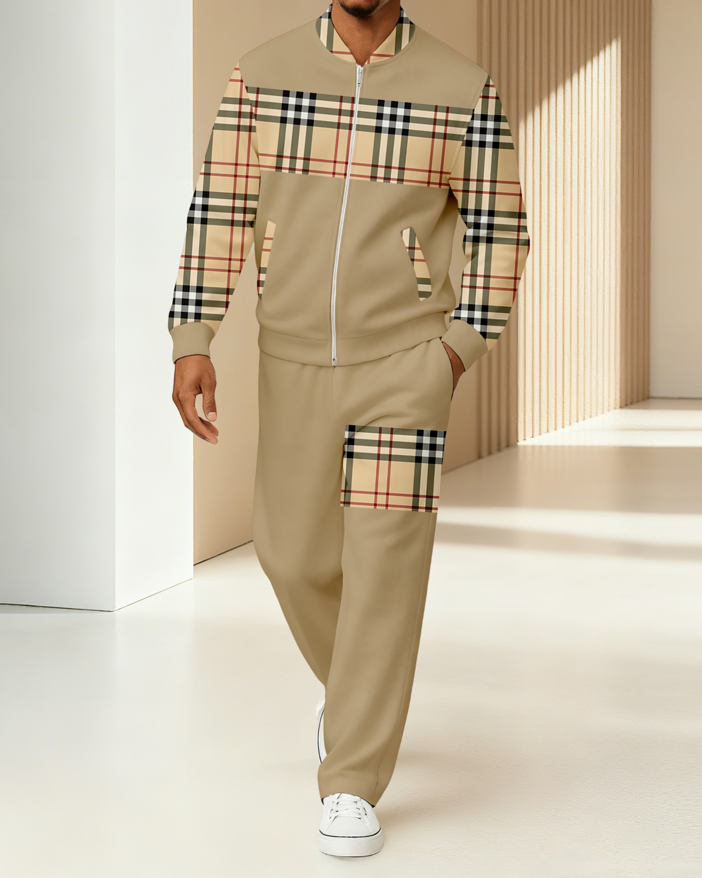 Men's Minimalist Color-Block Jacket Sports Jogging Set 25