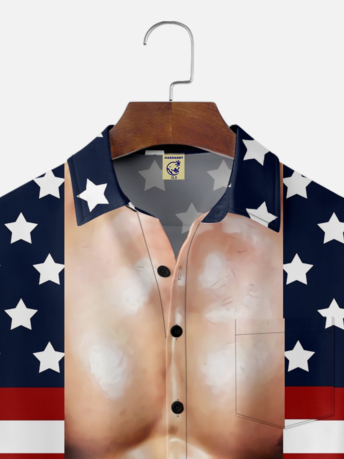 Big Size Moisture-wicking American Flag Muscle Chest Pocket Casual Shirt