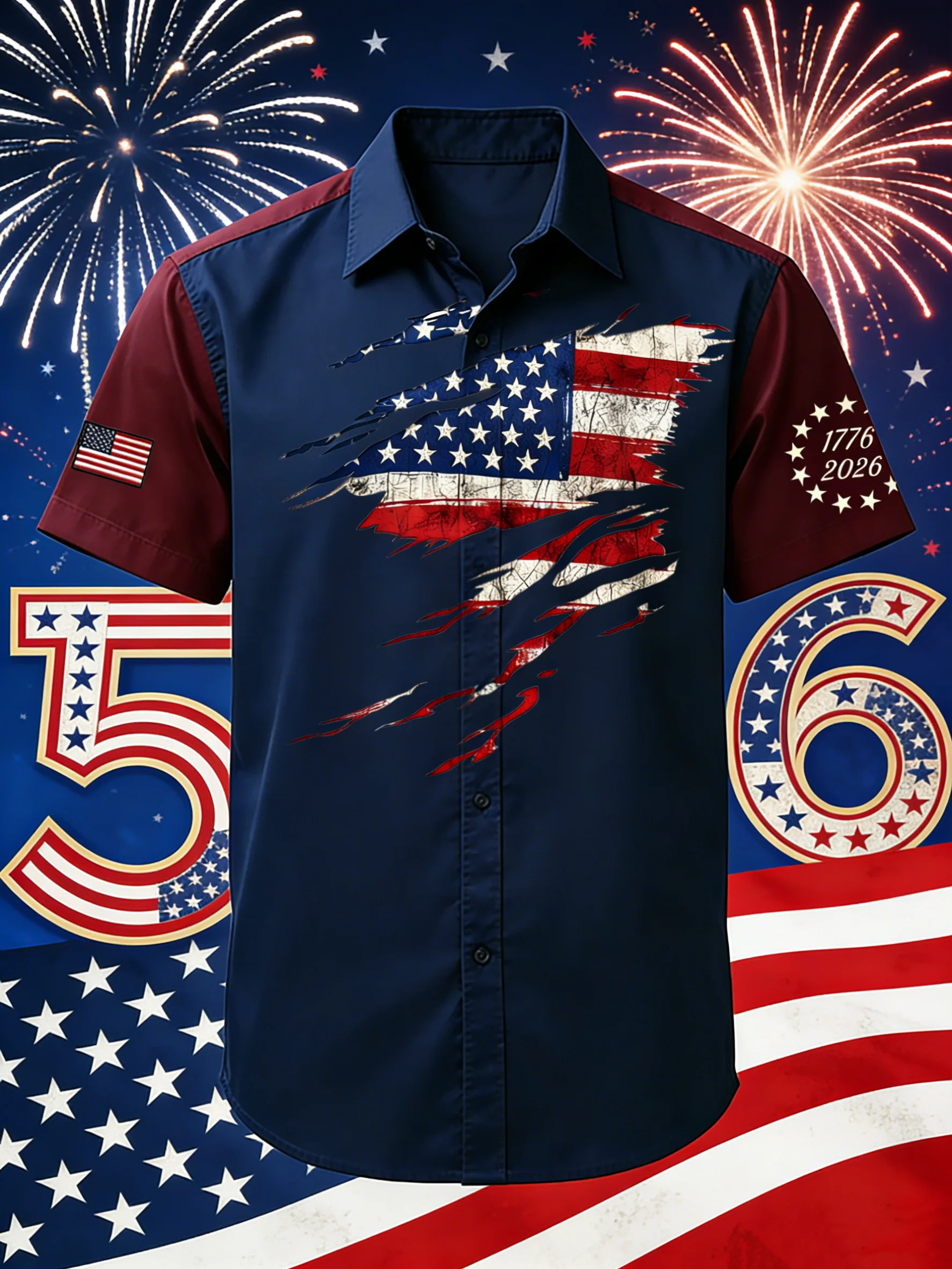 Moisture-wicking American Flag Chest Pocket Casual Shirt