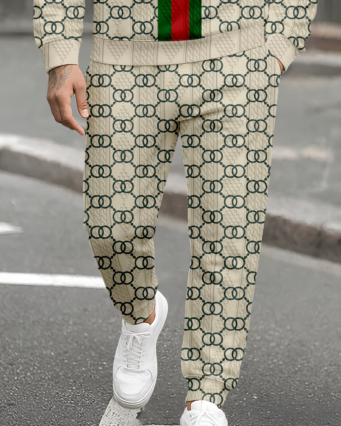 Men's Textured Jacquard Crew Neck Casual Sports Set 088