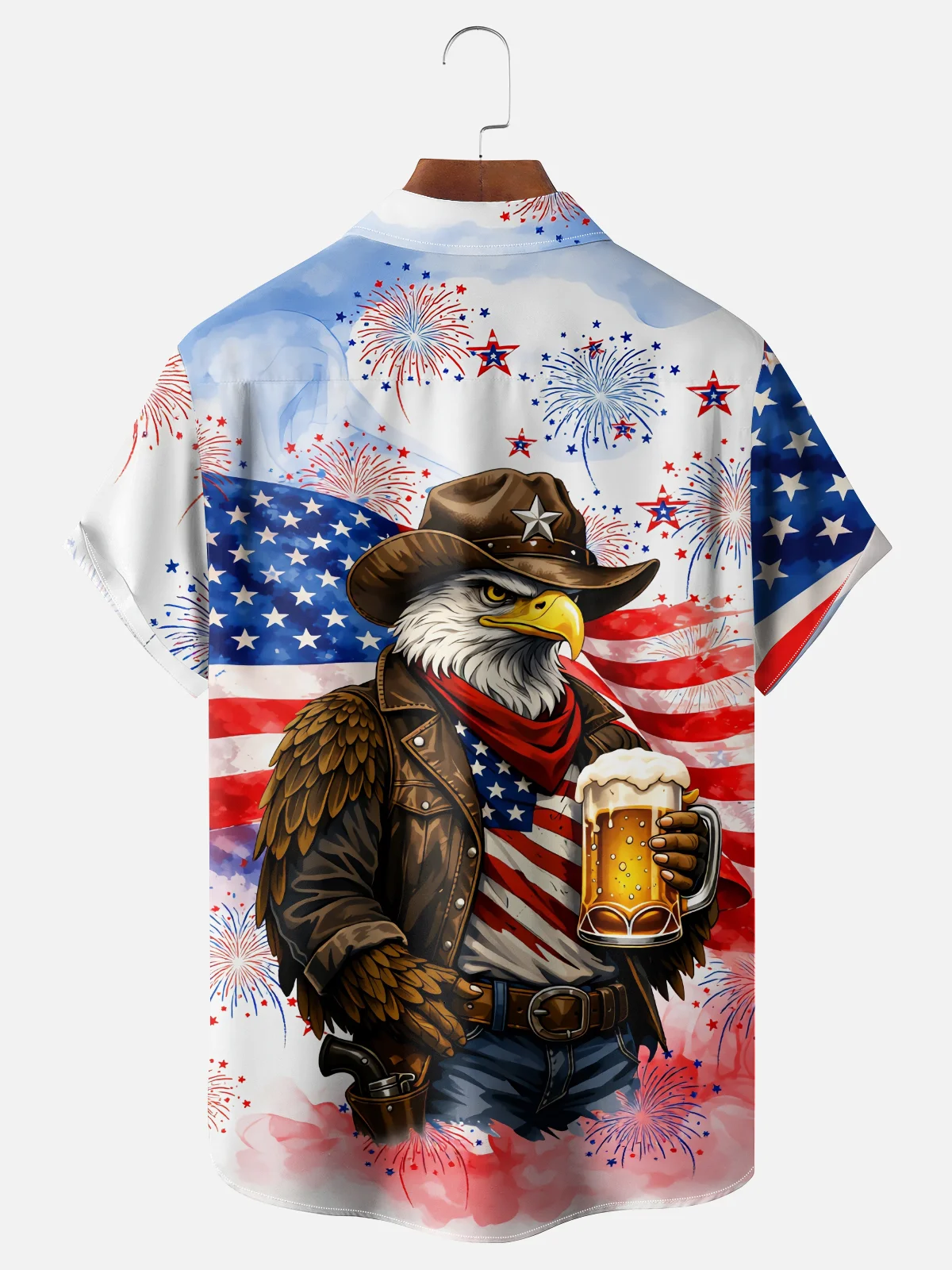 Moisture Wicking American Flag American Eagle Beer 250th Anniversary Chest Pocket Holiday Shirt