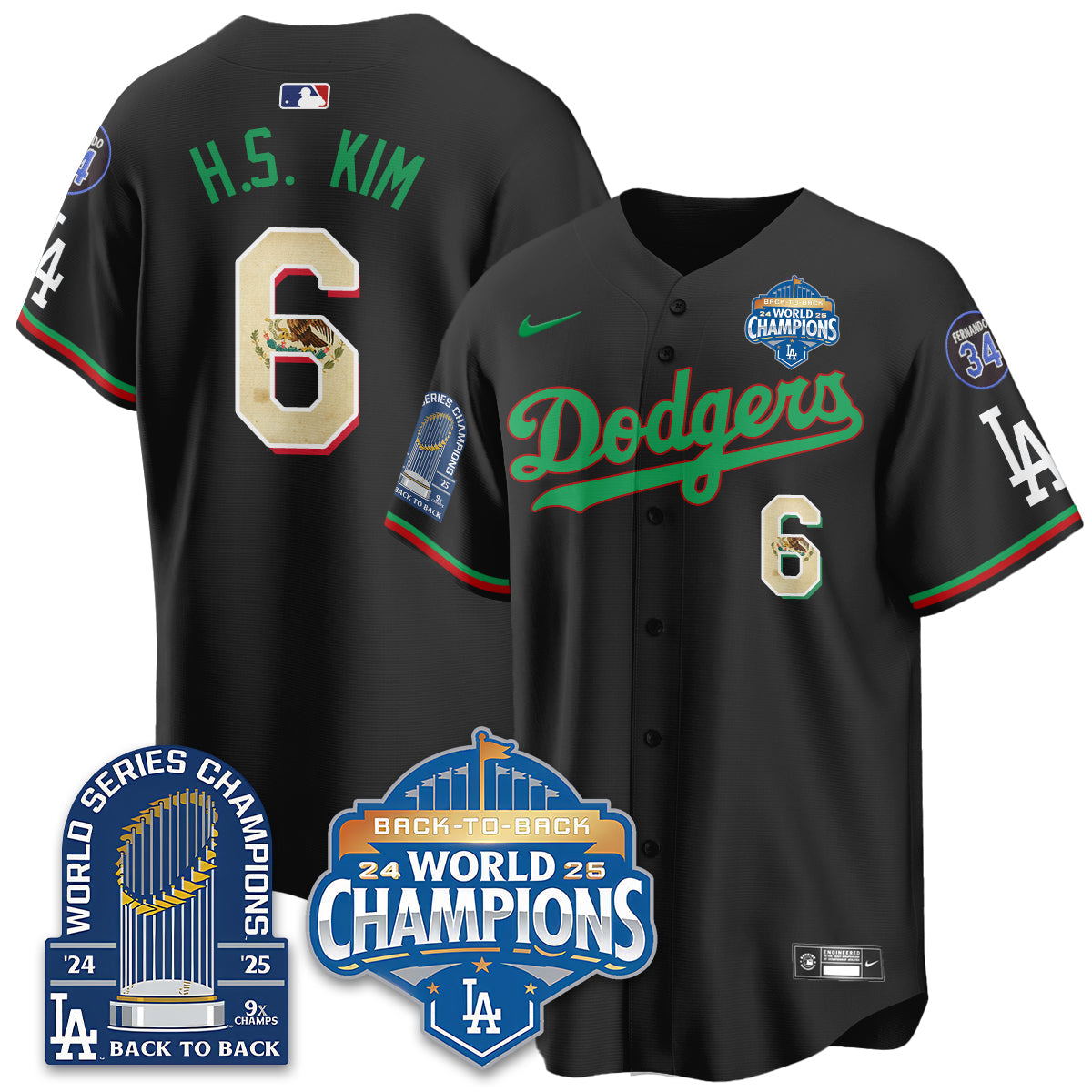LAD Mexico World Series Champions Jersey - 9x Champs - All Stitched