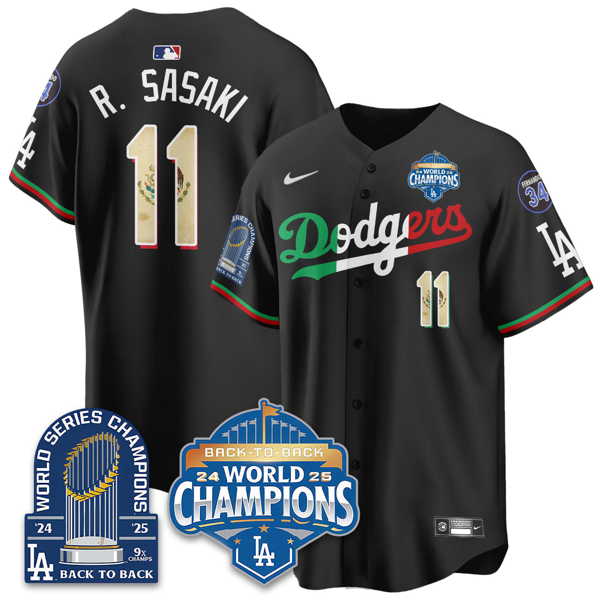 LAD Mexico World Series Champions Jersey - 9x Champs - All Stitched
