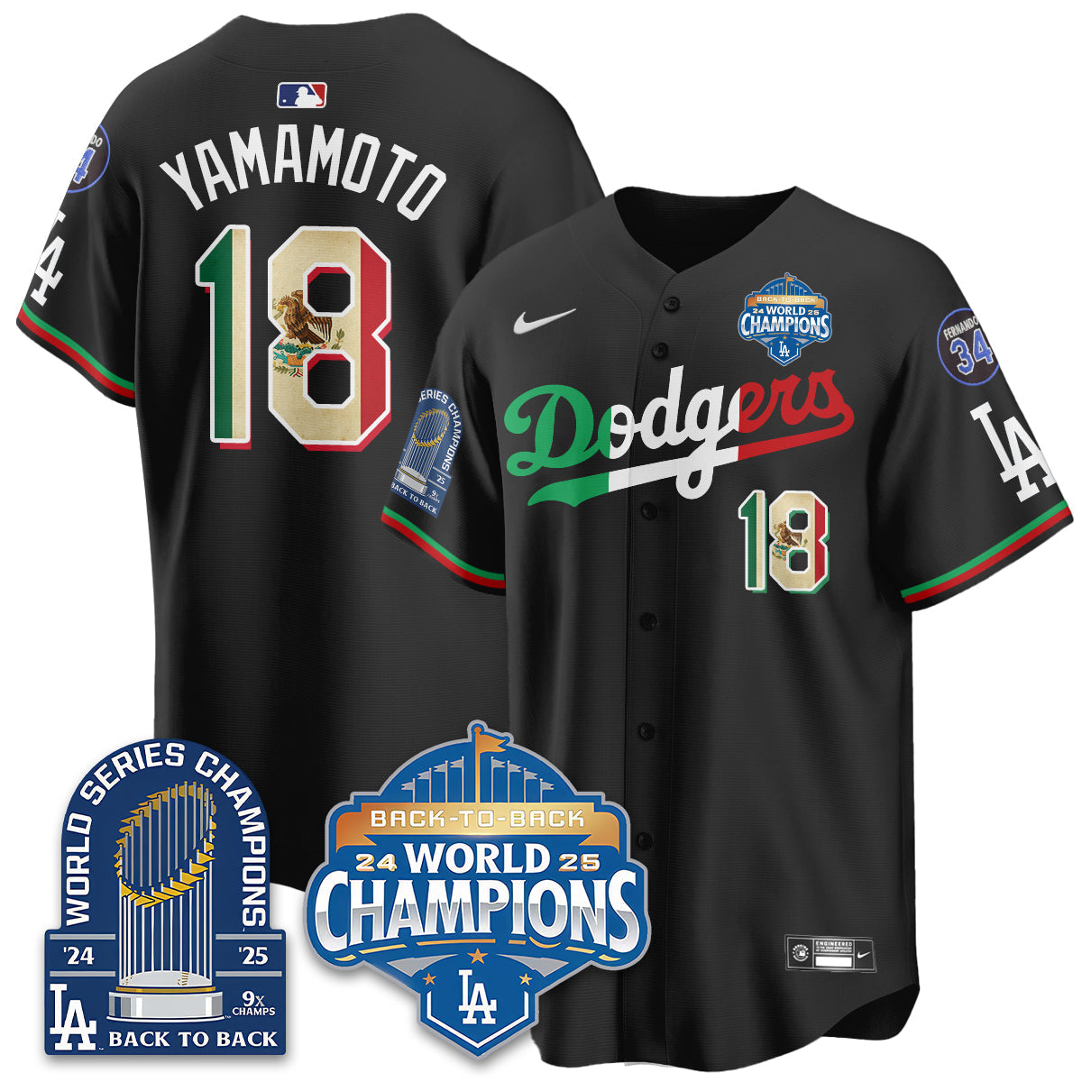 LAD Mexico World Series Champions Jersey - 9x Champs - All Stitched