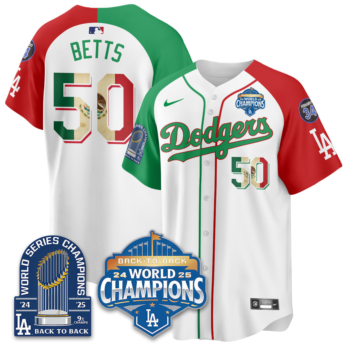 LAD Mexico World Series Champions Jersey - 9x Champs - All Stitched
