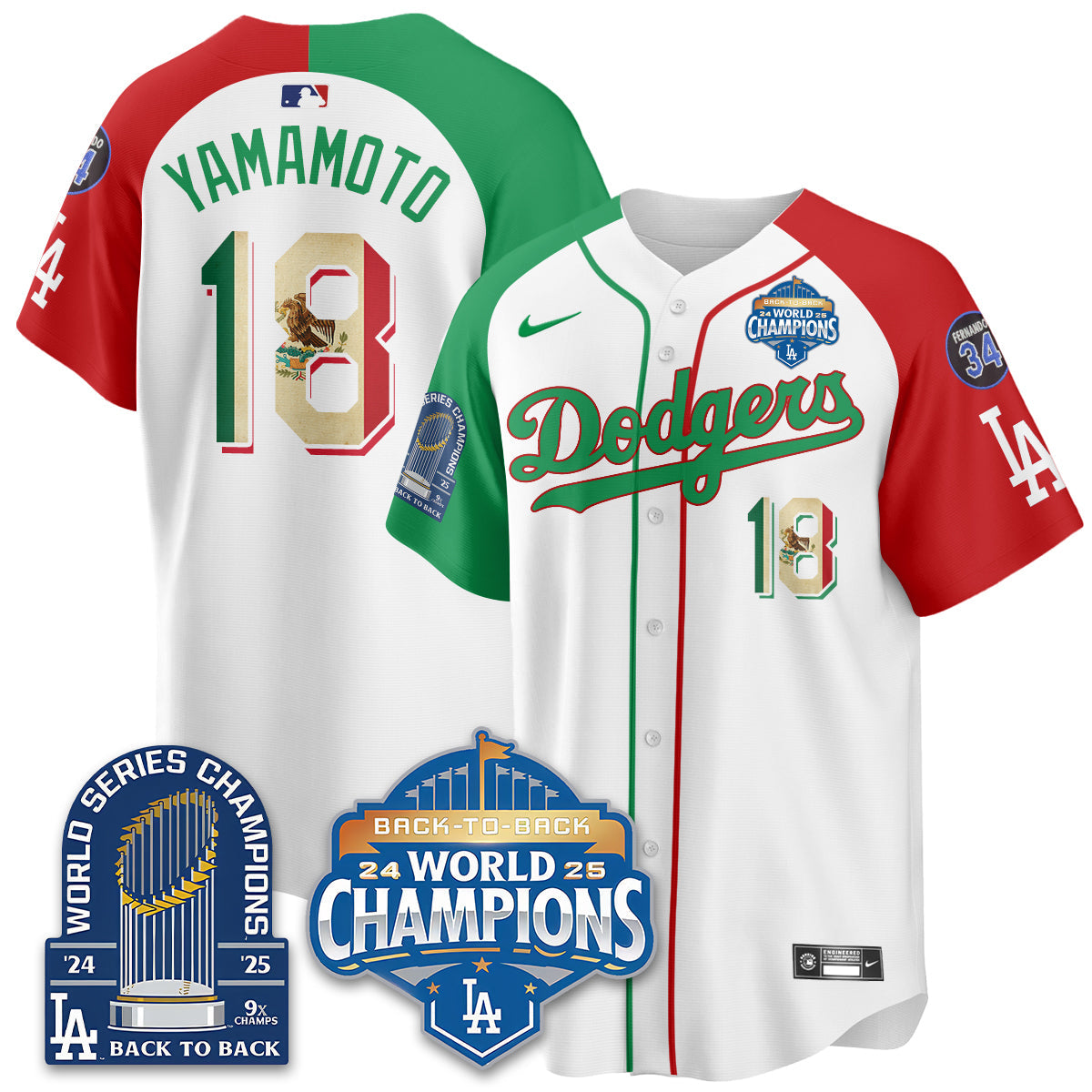 LAD Mexico World Series Champions Jersey - 9x Champs - All Stitched