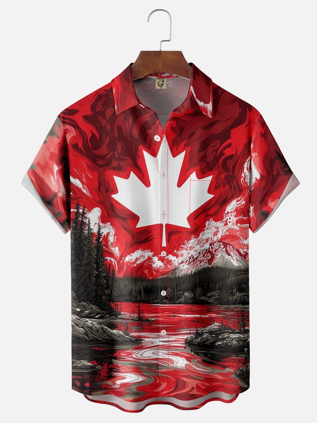 Moisture-wicking Canada Day Maple Leaf Chest Pocket Hawaiian Shirt