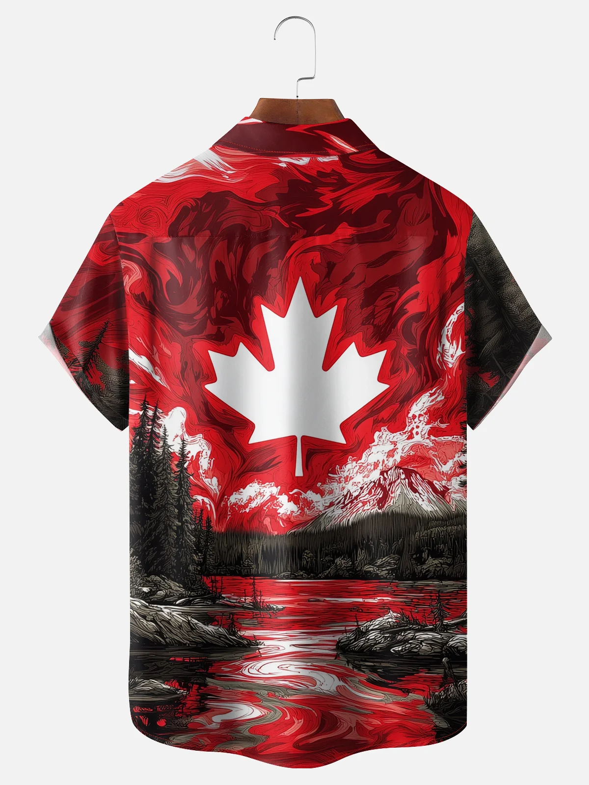 Moisture-wicking Canada Day Maple Leaf Chest Pocket Hawaiian Shirt