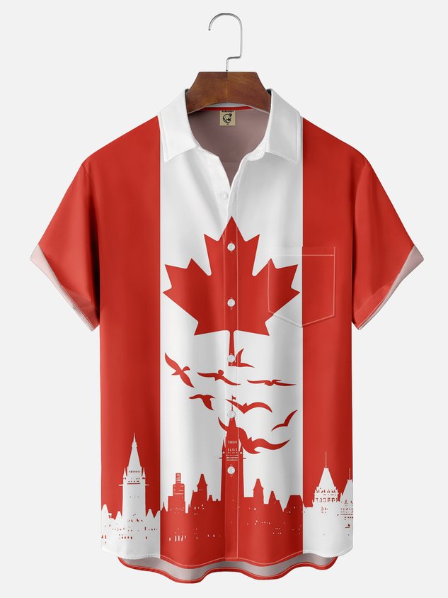 Moisture-wicking Canada Day Chest Pocket Casual Shirt
