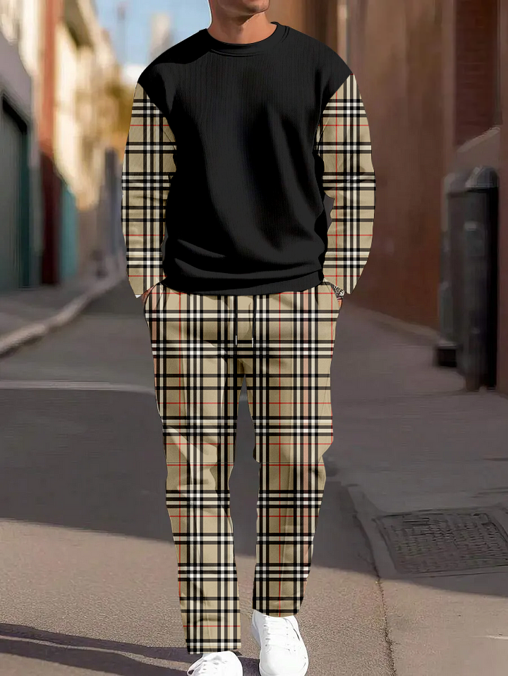 Men's Simple Colorblock Round Neck Casual Sports Set 0121