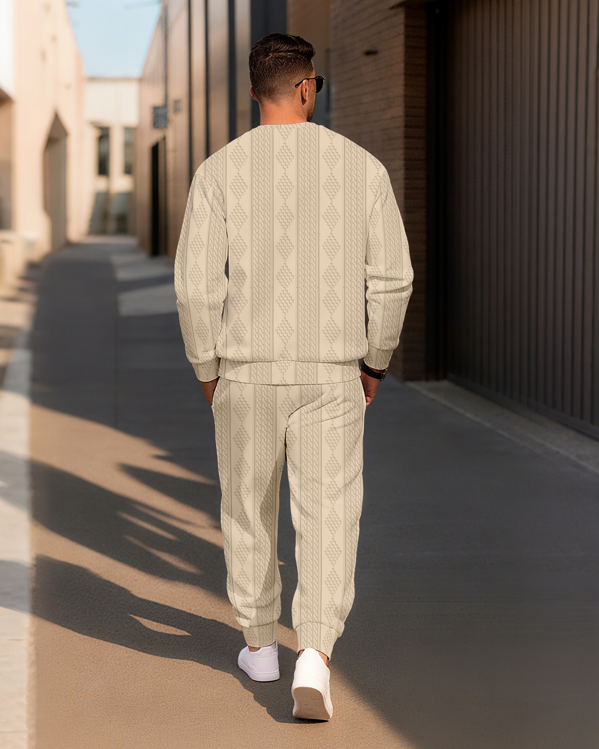 Men's Textured Jacquard Crew Neck Casual Sports Set 081