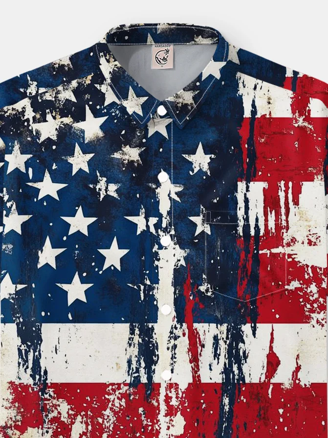 Moisture-wicking Independent Day American Flag USA Freedom Chest Pocket Patriotic Shirt