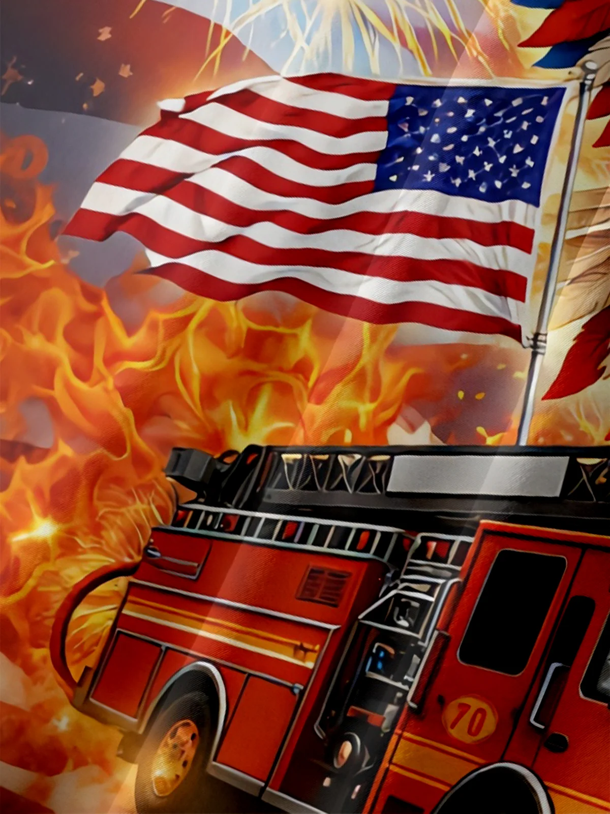 Moisture Wicking American Flag Gradient Colors American Eagle Fire Truck Chest Pocket Holiday Shirt