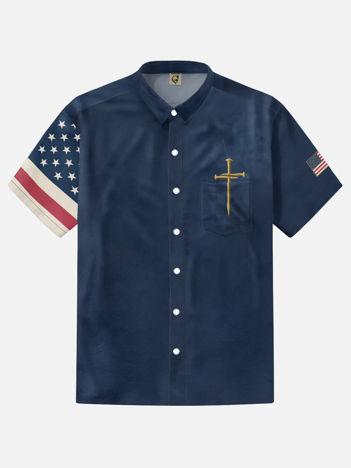 Moisture-wicking American Independence Day Cross Chest Pocket Casual Shirt