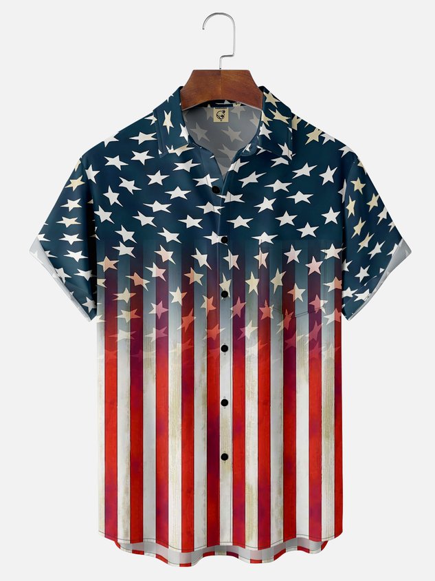  American Flag Chest Pocket Short Sleeve Casual Shirt
