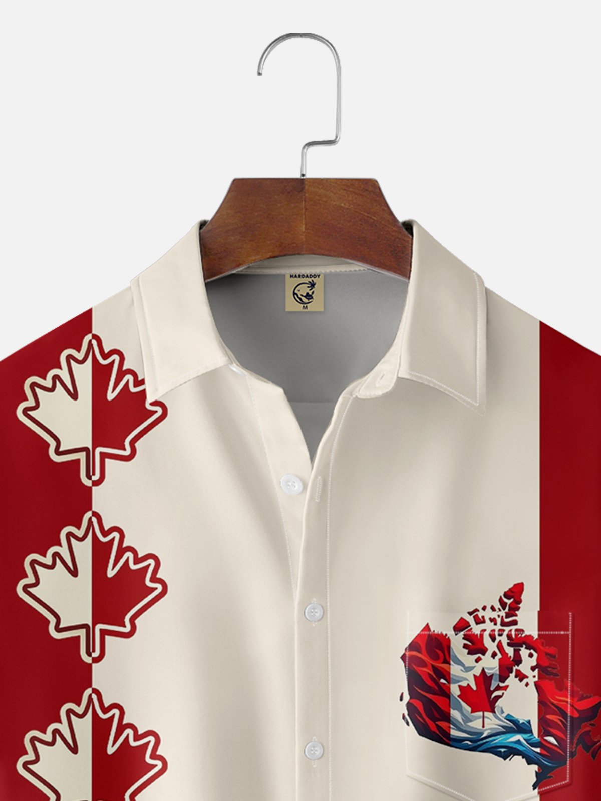 Moisture-wicking Canada Day Maple Leaf Art Chest Pocket Bowling Shirt