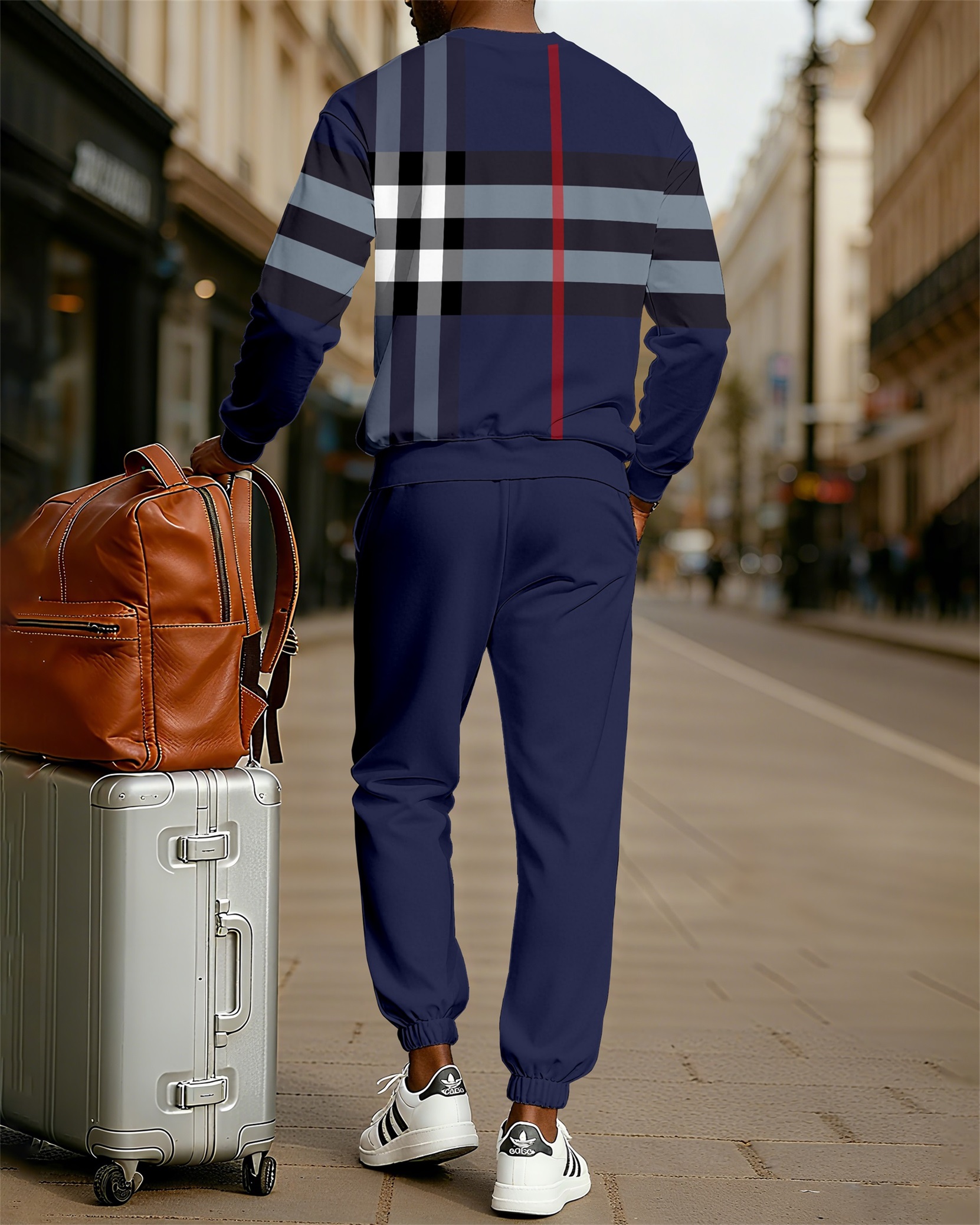 Men's Color-Block Printed Long-Sleeved Trouser Set 0011