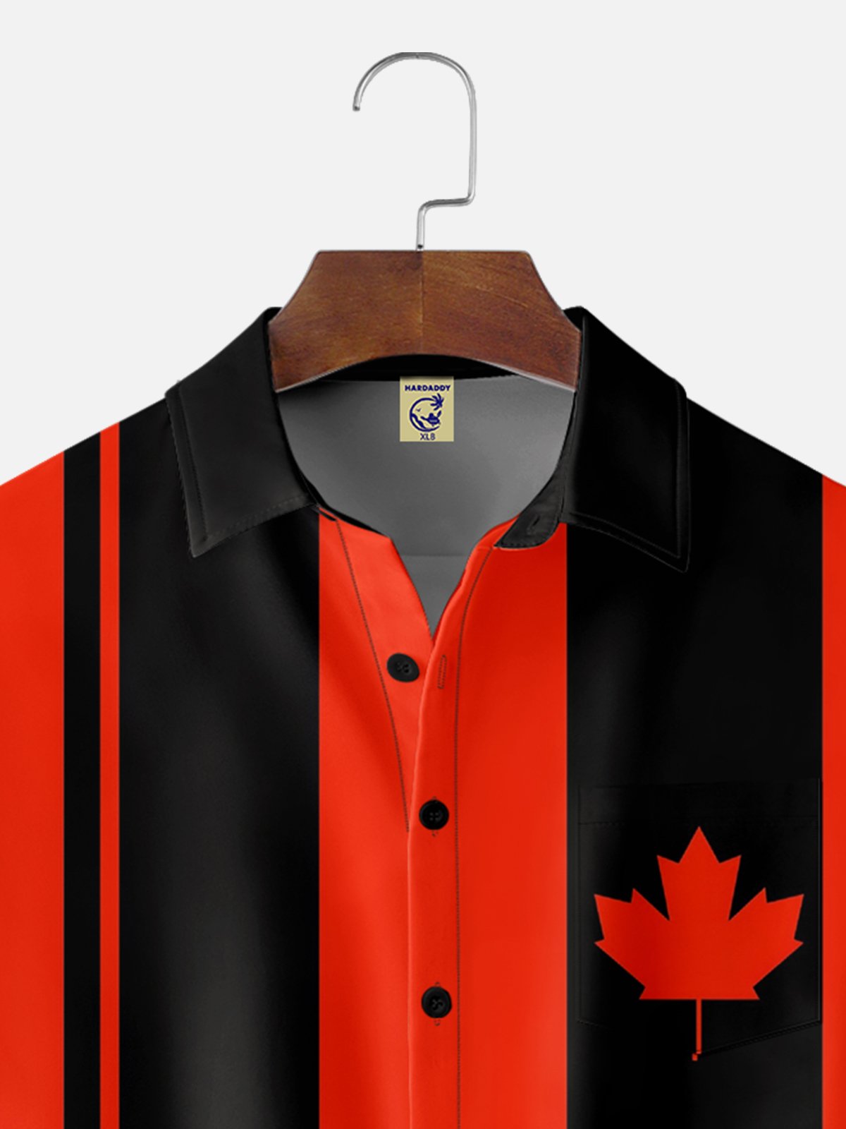 Big Size Moisture-wicking Breathable Canada Day Maple Leaf Chest Pocket Bowling Shirt