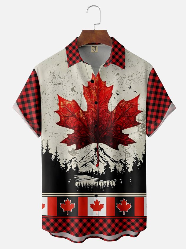 Moisture-wicking Canadian Maple Leaf Plaid Chest Pocket Casual Shirt