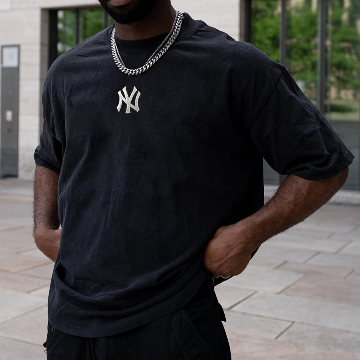 Oversized Casual Men's "New York Professional Baseball Print"ed T-Shirt