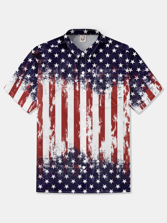 Moisture-wicking Independent Day American Flag USA Freedom Chest Pocket Patriotic Shirt